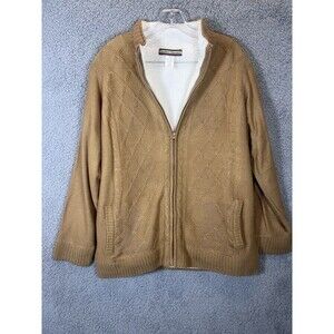 Vintage Haband Tudor  Men Sweater Court Large  Tan Full Zipper